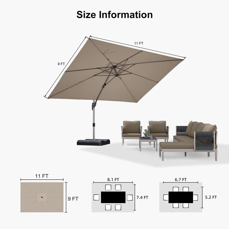 PURPLE LEAF Deluxe Aluminium Outdoor Patio Umbrella Square Cantilever Umbrellas