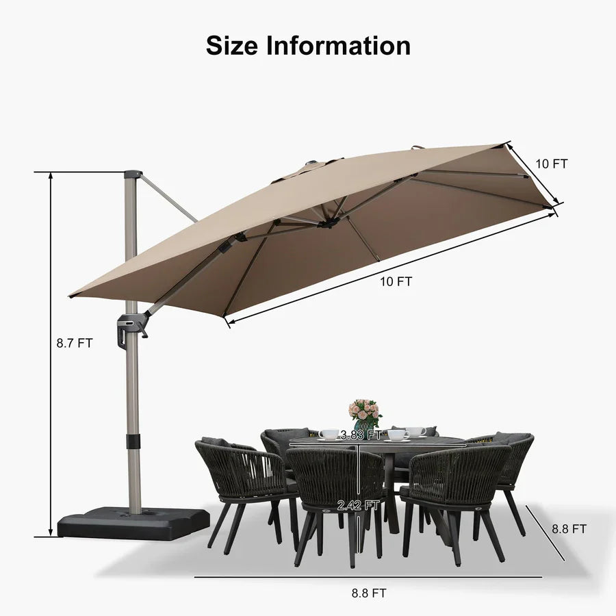 PURPLE LEAF Deluxe Aluminium Outdoor Patio Umbrella Square Cantilever Umbrellas