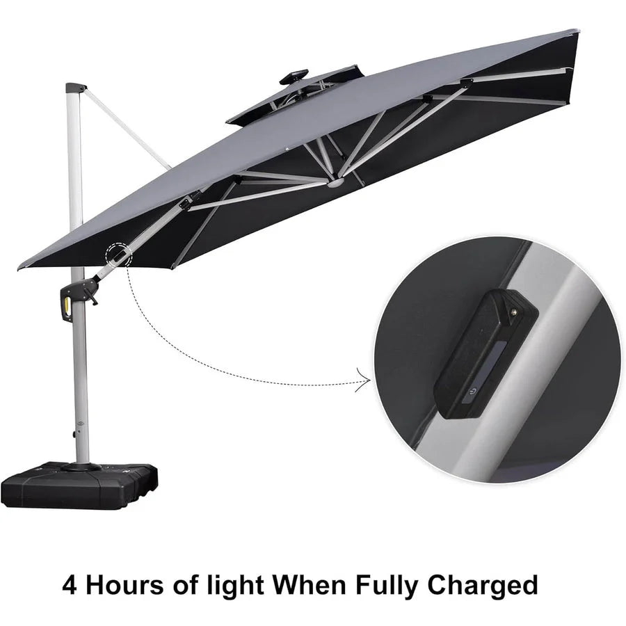 PURPLE LEAF Double Top Square Outdoor LED Umbrellas