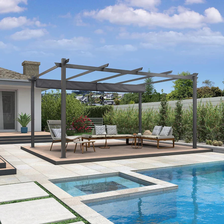 PURPLE LEAF Outdoor Retractable Pergola with Sun Shade Canopy Patio Aluminum Pergola for Garden