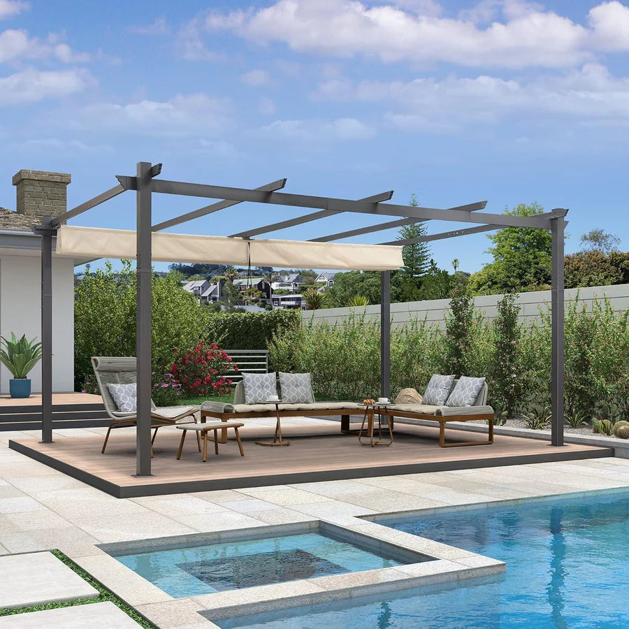 PURPLE LEAF Outdoor Retractable Pergola with Sun Shade Canopy Patio Aluminum Pergola for Garden