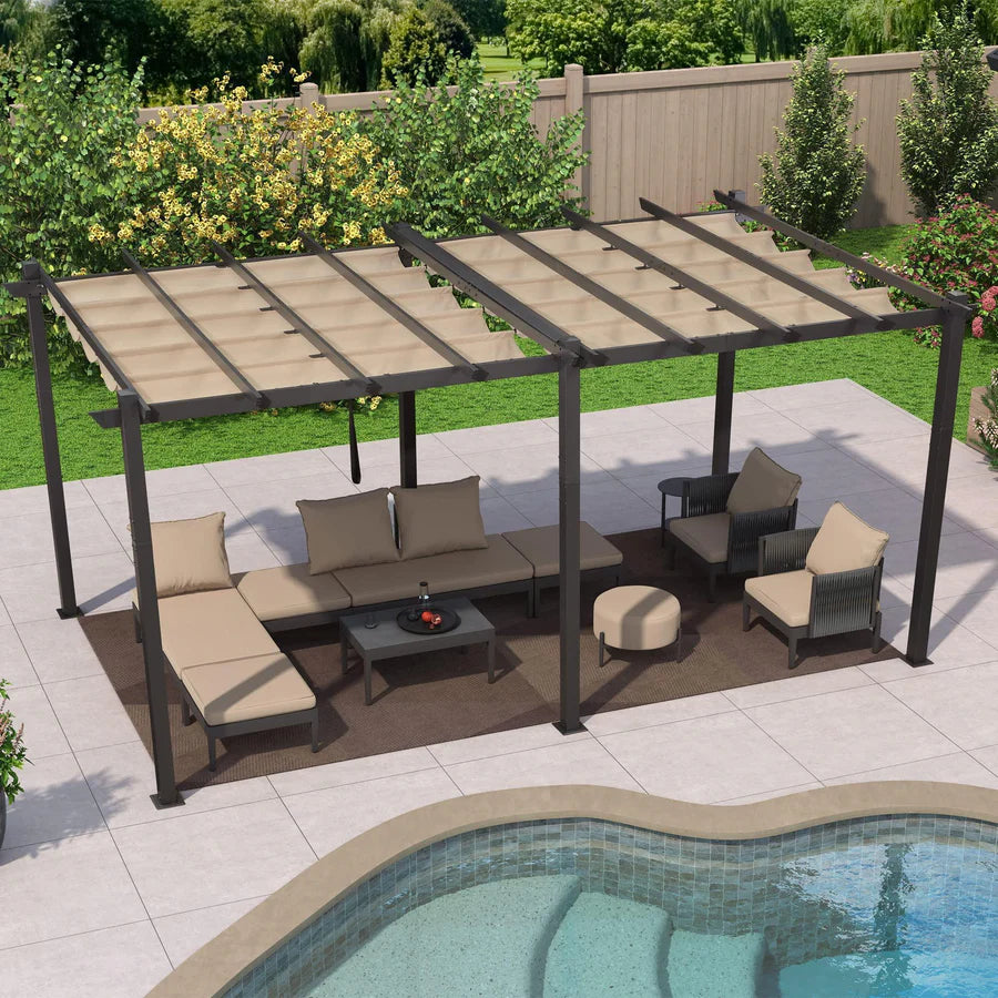 PURPLE LEAF Outdoor Retractable Pergola with Sun Shade Canopy Patio Aluminum Pergola for Garden