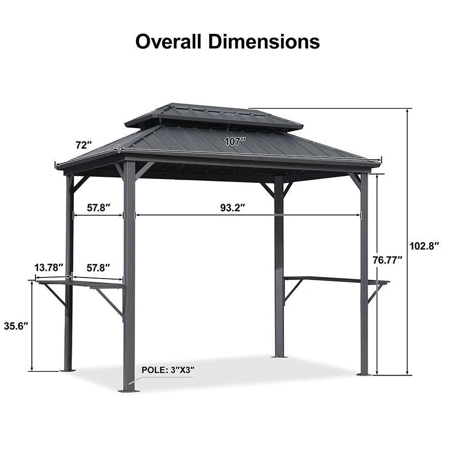 PURPLE LEAF Hardtop Grill Gazebo for Patio Grey Permanent Metal Roof Outside Sun Shade Outdoor BBQ Canopy