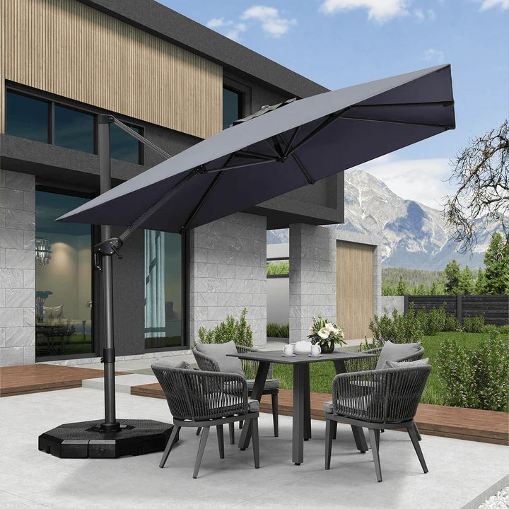 PURPLE LEAF Outdoor Umbrella Square Aluminium Cantilever Umbrella with 360° Rotation for Garden pool beach