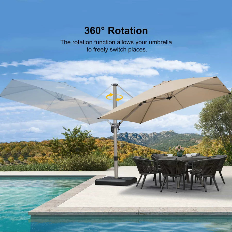 PURPLE LEAF Deluxe Aluminium Outdoor Patio Umbrella Square Cantilever Umbrellas