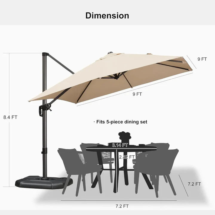 PURPLE LEAF Outdoor Umbrella Square Aluminium Cantilever Umbrella with 360° Rotation for Garden pool beach