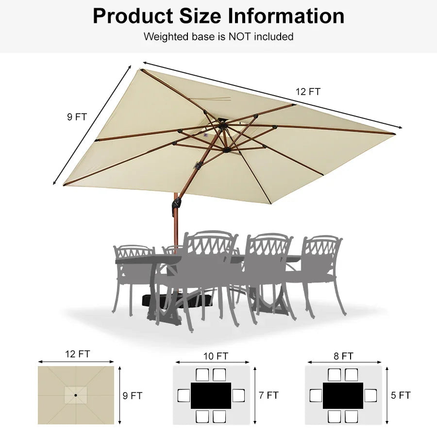 PURPLE LEAF Double Top Rectangle Aluminium Umbrellas in Wood Color