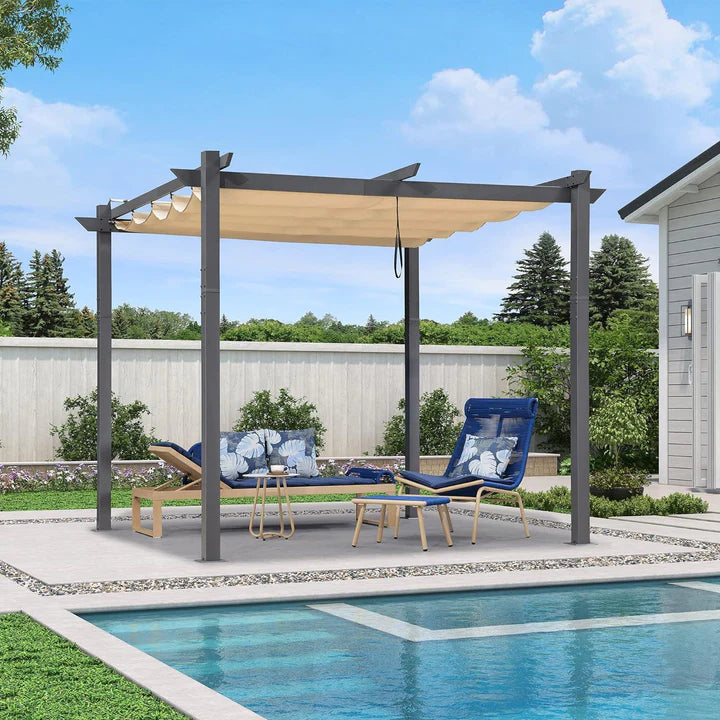 PURPLE LEAF Retractable Pergola with Double Sun Shade Canopy Heavy-Duty Aluminum Pergola