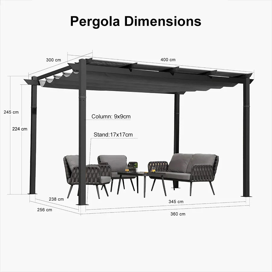 PURPLE LEAF Retractable Pergola with Double Sun Shade Canopy Heavy-Duty Aluminum Pergola