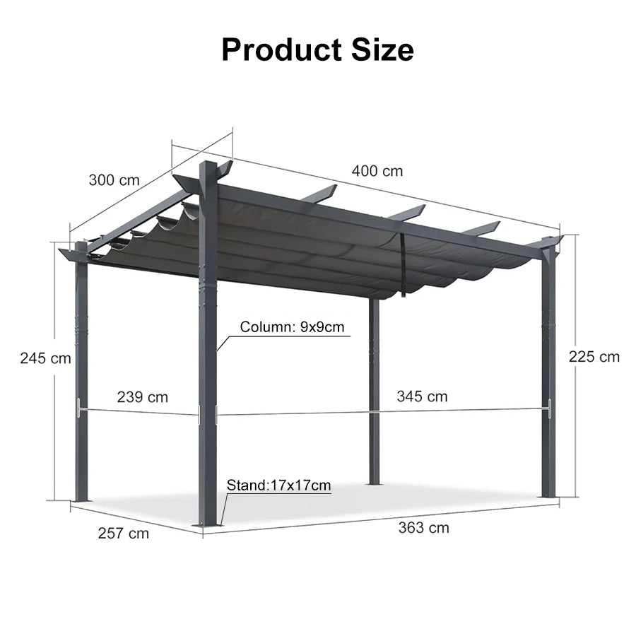 PURPLE LEAF Patio Retractable Pergola with Shade Canopy Modern Grill Gazebo Metal Shelter Pavilion for Porch Deck Garden Backyard Outdoor Pergola