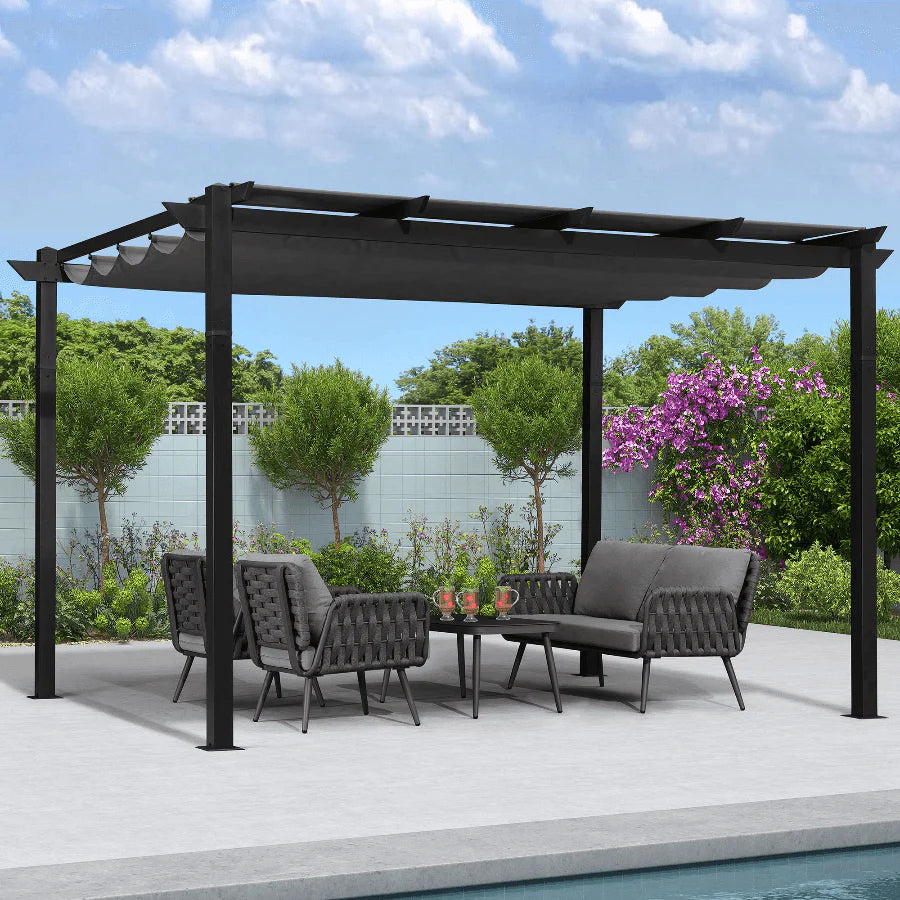 PURPLE LEAF Retractable Pergola with Double Sun Shade Canopy Heavy-Duty Aluminum Pergola