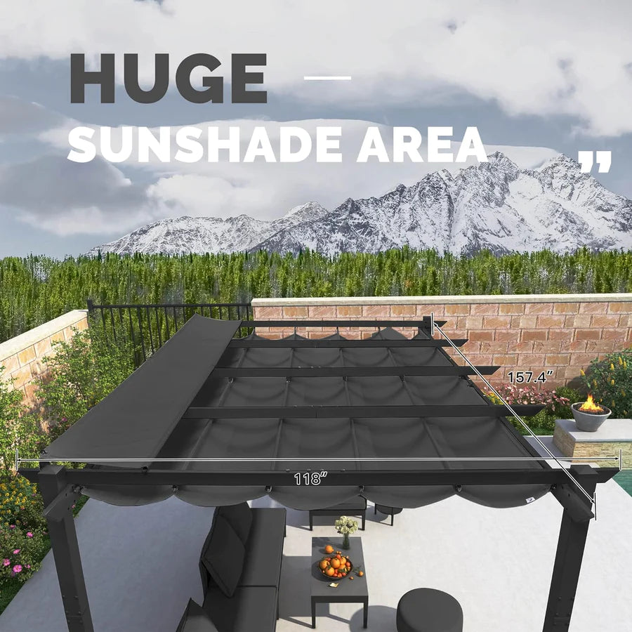 PURPLE LEAF Retractable Pergola with Double Sun Shade Canopy Heavy-Duty Aluminum Pergola