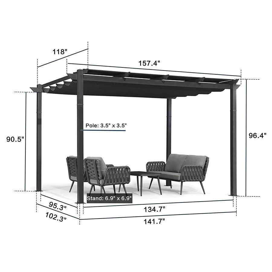 PURPLE LEAF Retractable Pergola with Double Sun Shade Canopy Heavy-Duty Aluminum Pergola