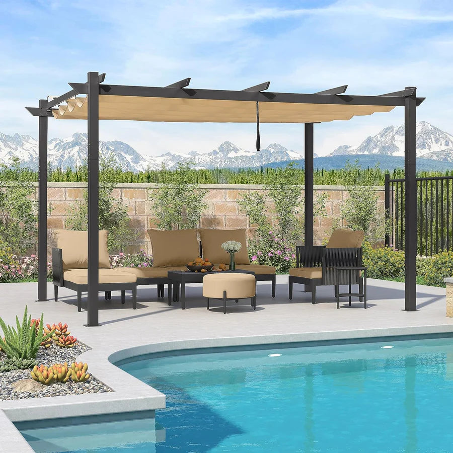 PURPLE LEAF Retractable Pergola with Double Sun Shade Canopy Heavy-Duty Aluminum Pergola
