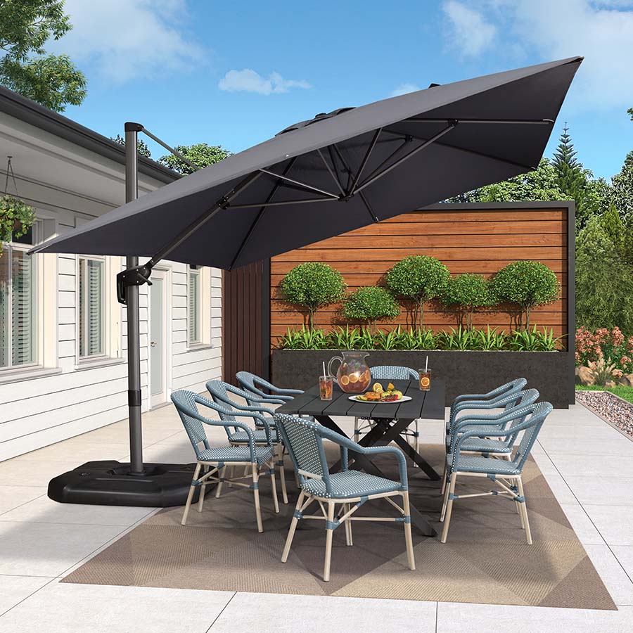 PURPLE LEAF Outdoor Umbrella Rectangle Aluminum Cantilever Umbrella with 360° Rotation for Garden pool beach