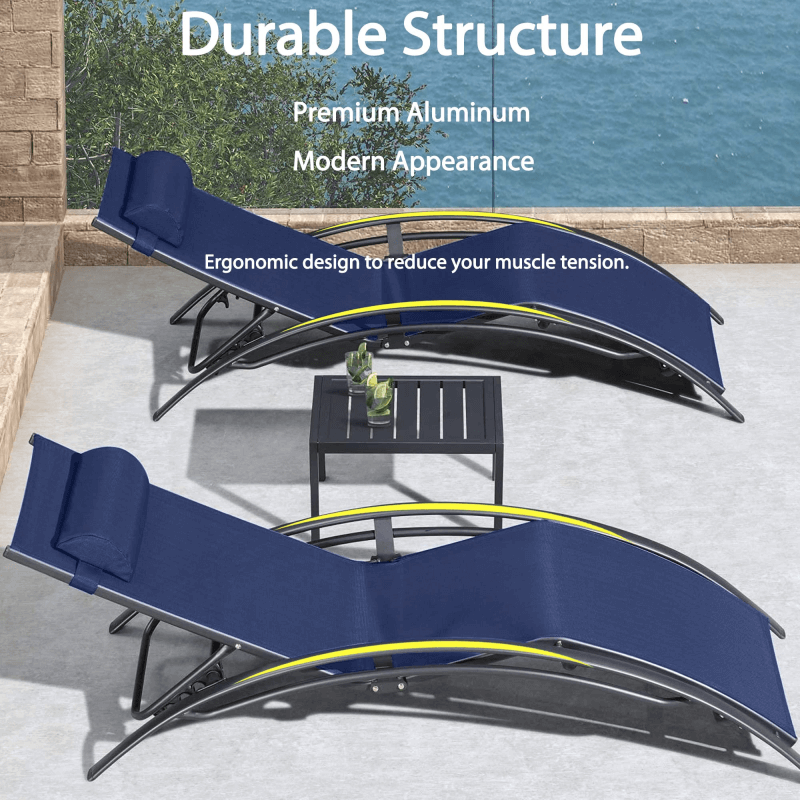 PURPLE LEAF Patio Chaise Lounge Set Outside Side Table Included for Beach Pool Sunbathing Lawn