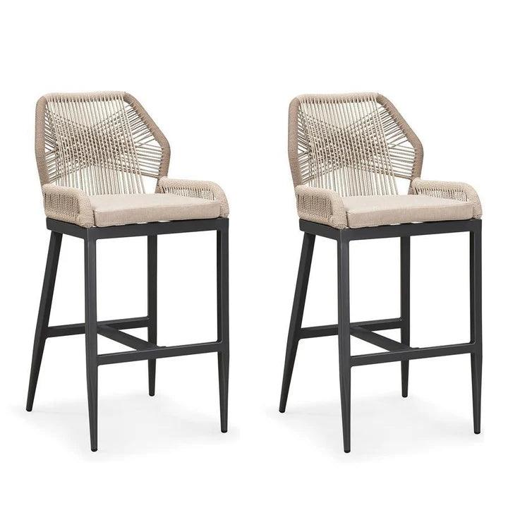 PURPLE LEAF Outdoor Bar Stool Set of 2, Wicker Rattan Bar stools with Back Aluminum Outside Garden Patio Bar Chairs