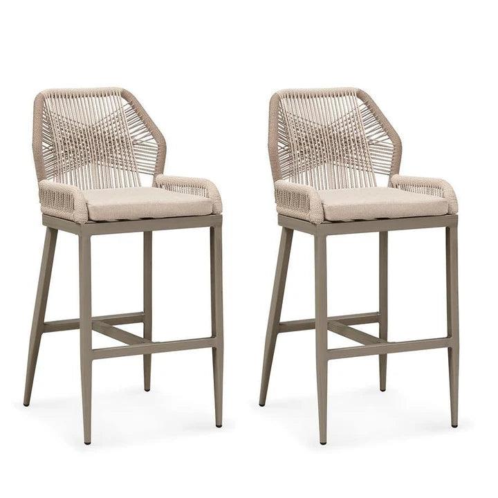 PURPLE LEAF Outdoor Bar Stool Set of 2, Wicker Rattan Bar stools with Back Aluminum Outside Garden Patio Bar Chairs