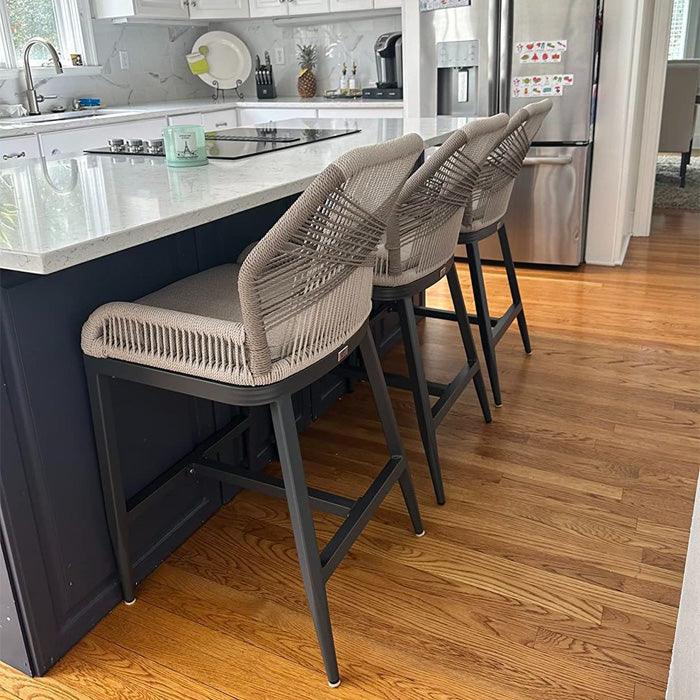 PURPLE LEAF Outdoor Bar Stool Set of 2, Wicker Rattan Bar stools with Back Aluminum Outside Garden Patio Bar Chairs