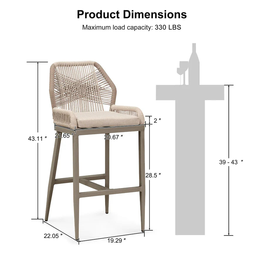 PURPLE LEAF Outdoor Bar Stool Set of 2, Wicker Rattan Bar stools with Back Aluminum Outside Garden Patio Bar Chairs