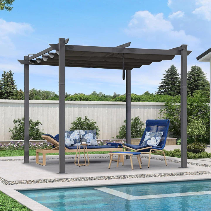 PURPLE LEAF Retractable Pergola with Double Sun Shade Canopy Heavy-Duty Aluminum Pergola