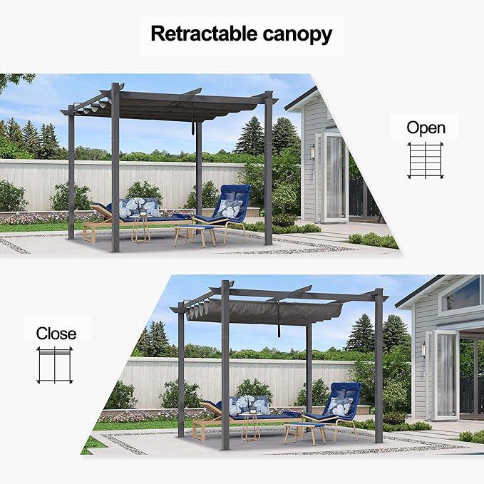PURPLE LEAF Retractable Pergola with Double Sun Shade Canopy Heavy-Duty Aluminum Pergola