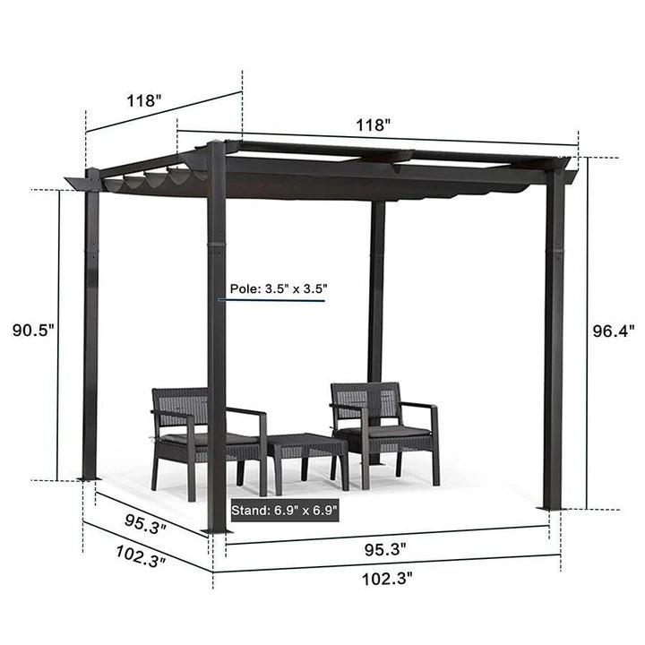 PURPLE LEAF Retractable Pergola with Double Sun Shade Canopy Heavy-Duty Aluminum Pergola
