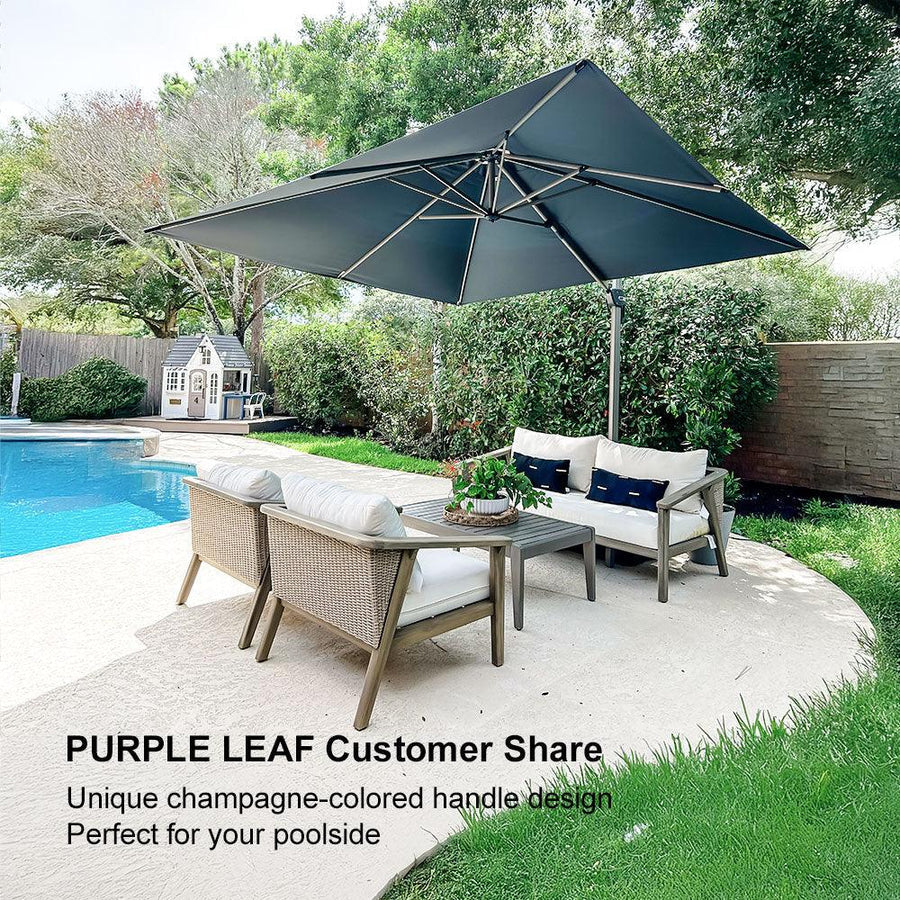 PURPLE LEAF Deluxe Aluminium Outdoor Patio Umbrella Square Cantilever Umbrellas