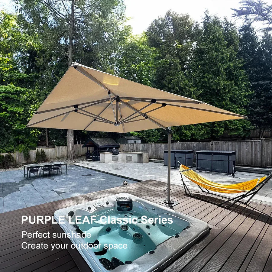 PURPLE LEAF Double Top 360° Rotation Windproof Square Cantilever Patio Classic Umbrella