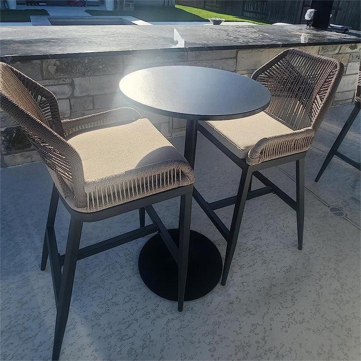 PURPLE LEAF Outdoor Bar Stool Set of 2, Wicker Rattan Bar stools with Back Aluminum Outside Garden Patio Bar Chairs