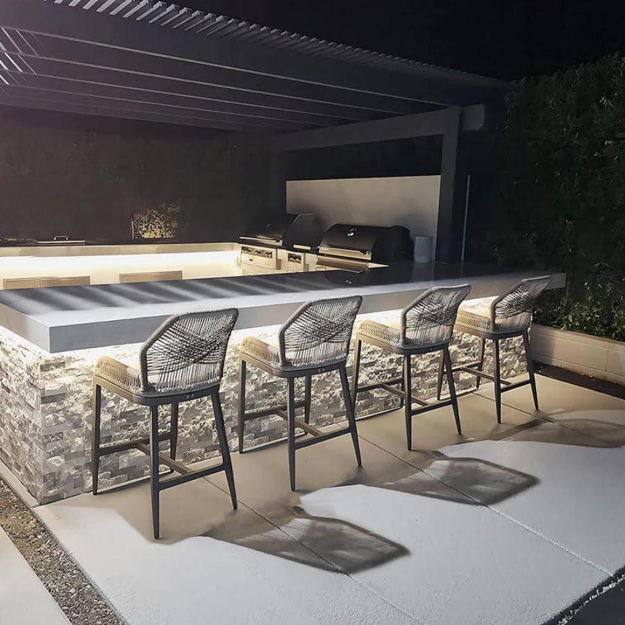 PURPLE LEAF Outdoor Bar Stool Set of 2, Wicker Rattan Bar stools with Back Aluminum Outside Garden Patio Bar Chairs