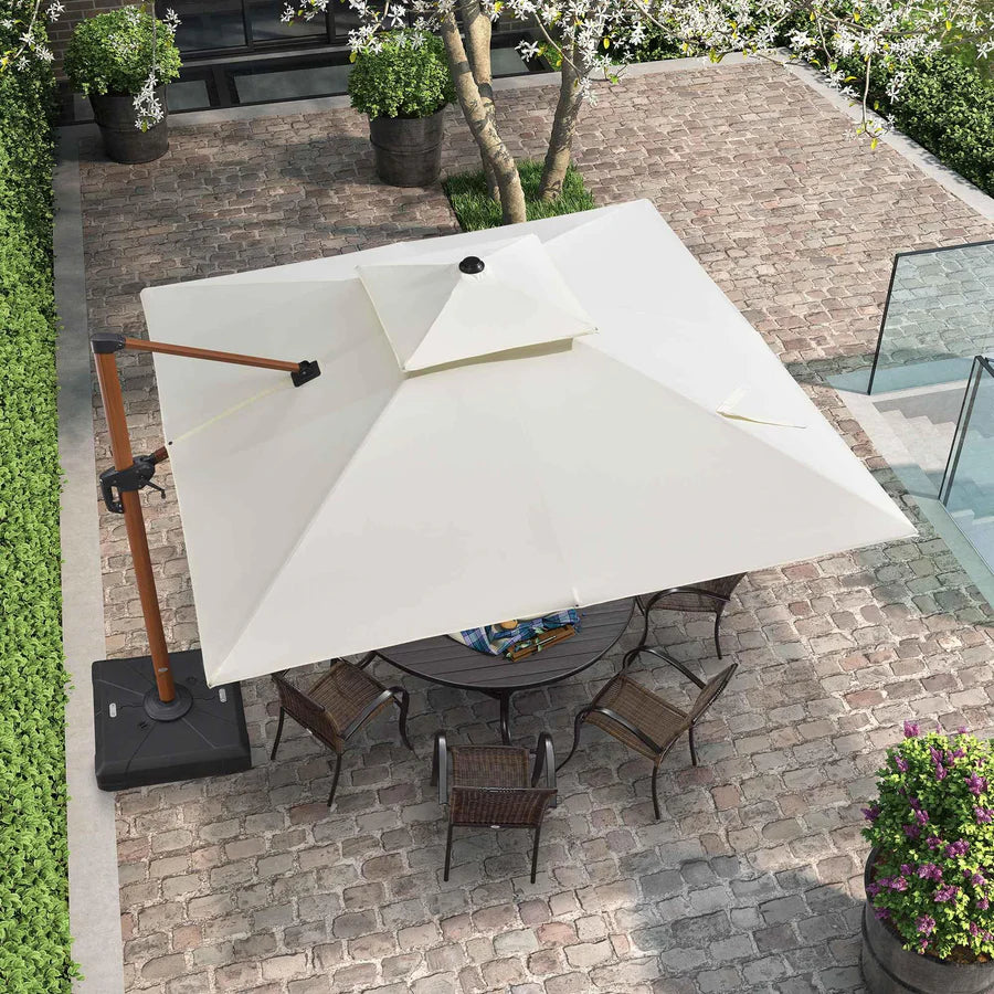 PURPLE LEAF Double Top Square Aluminium Umbrellas in Wood Color