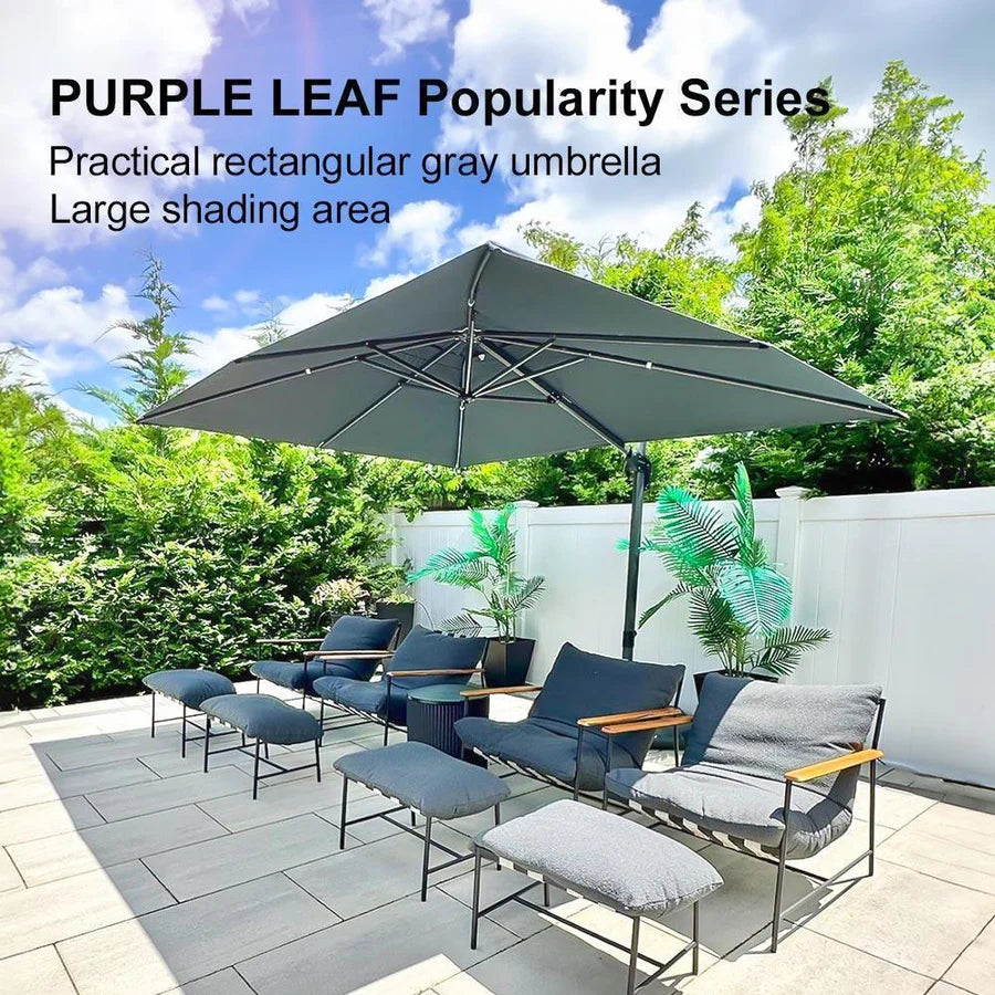 PURPLE LEAF Outdoor Umbrella Rectangle Aluminium Cantilever Umbrella with 360° Rotation for Garden pool beach