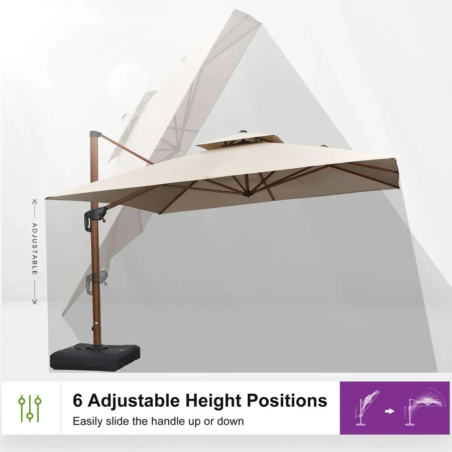 PURPLE LEAF Double Top Square Aluminium Umbrellas in Wood Color