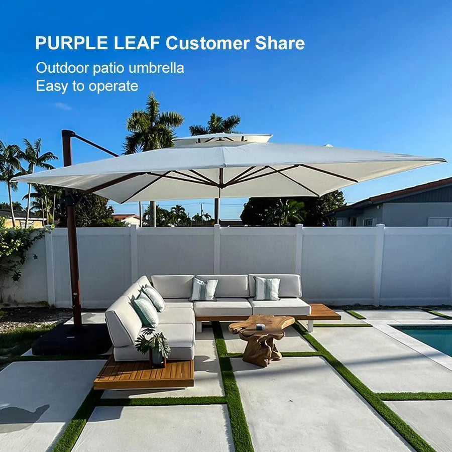 PURPLE LEAF Double Top Square Aluminium Umbrellas in Wood Color