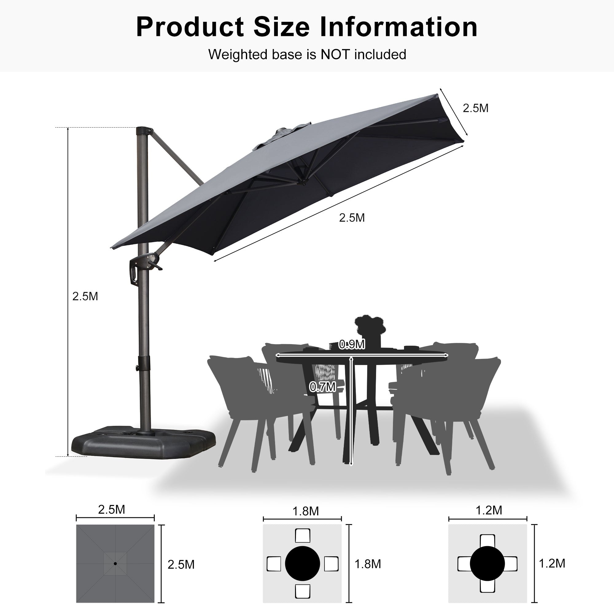 PURPLE LEAF Outdoor Umbrella Square Aluminium Cantilever Umbrella with 360° Rotation for Garden pool beach