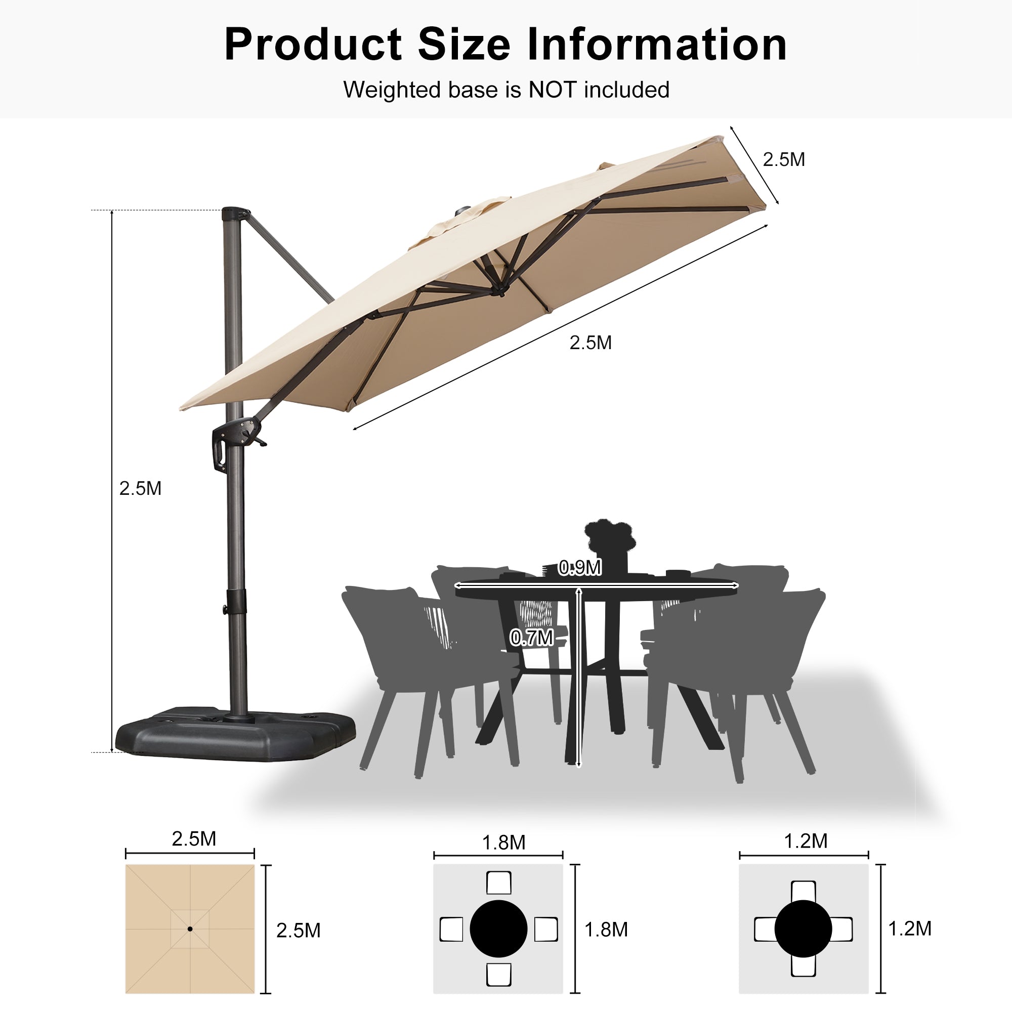 PURPLE LEAF Outdoor Umbrella Square Aluminium Cantilever Umbrella with 360° Rotation for Garden pool beach