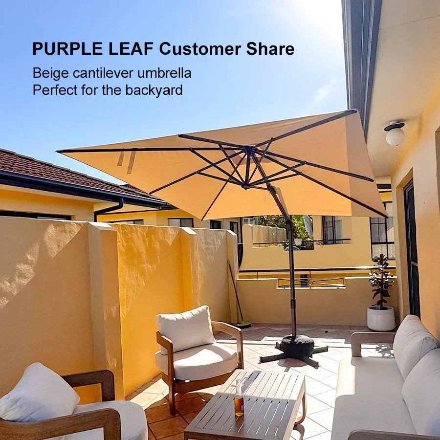 PURPLE LEAF Outdoor Umbrella Square Aluminium Cantilever Umbrella with 360° Rotation for Garden pool beach