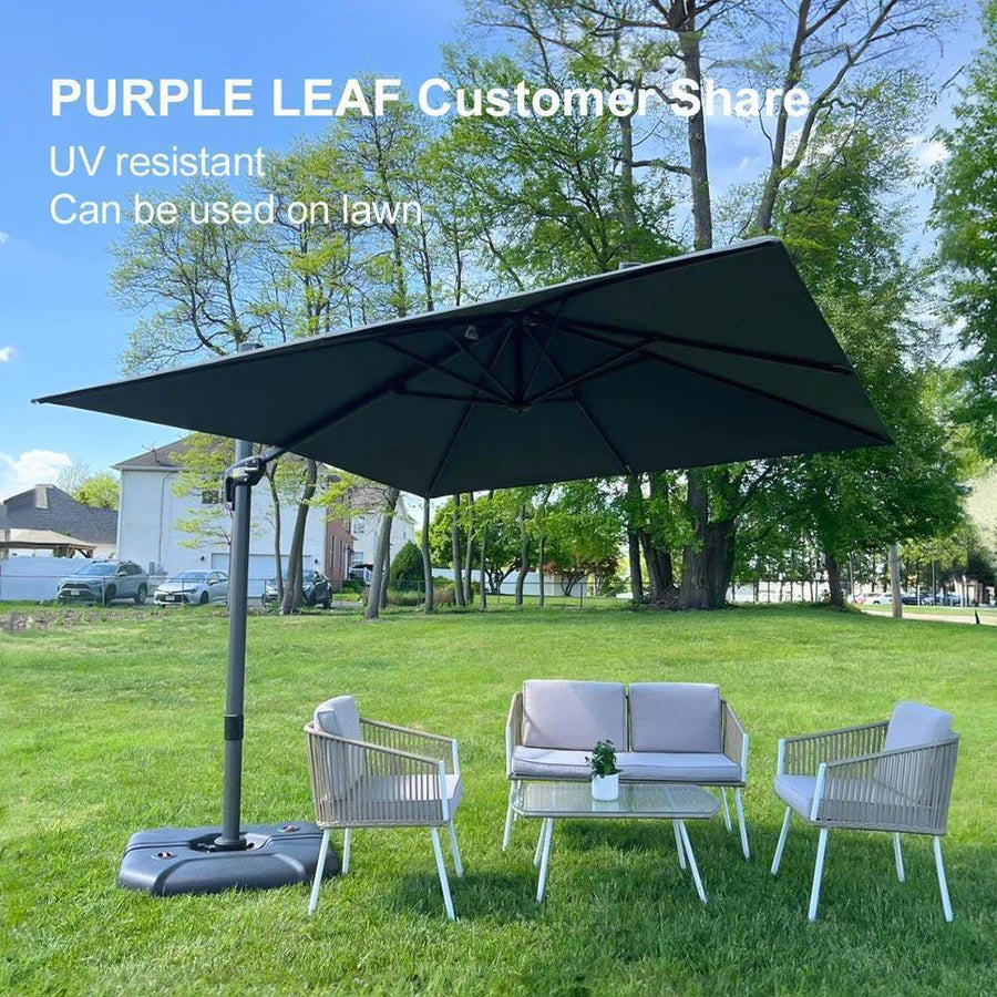 PURPLE LEAF Outdoor Umbrella Square Aluminium Cantilever Umbrella with 360° Rotation for Garden pool beach
