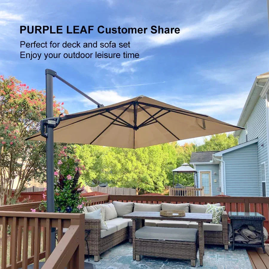 PURPLE LEAF Outdoor Umbrella Square Aluminium Cantilever Umbrella with 360° Rotation for Garden pool beach