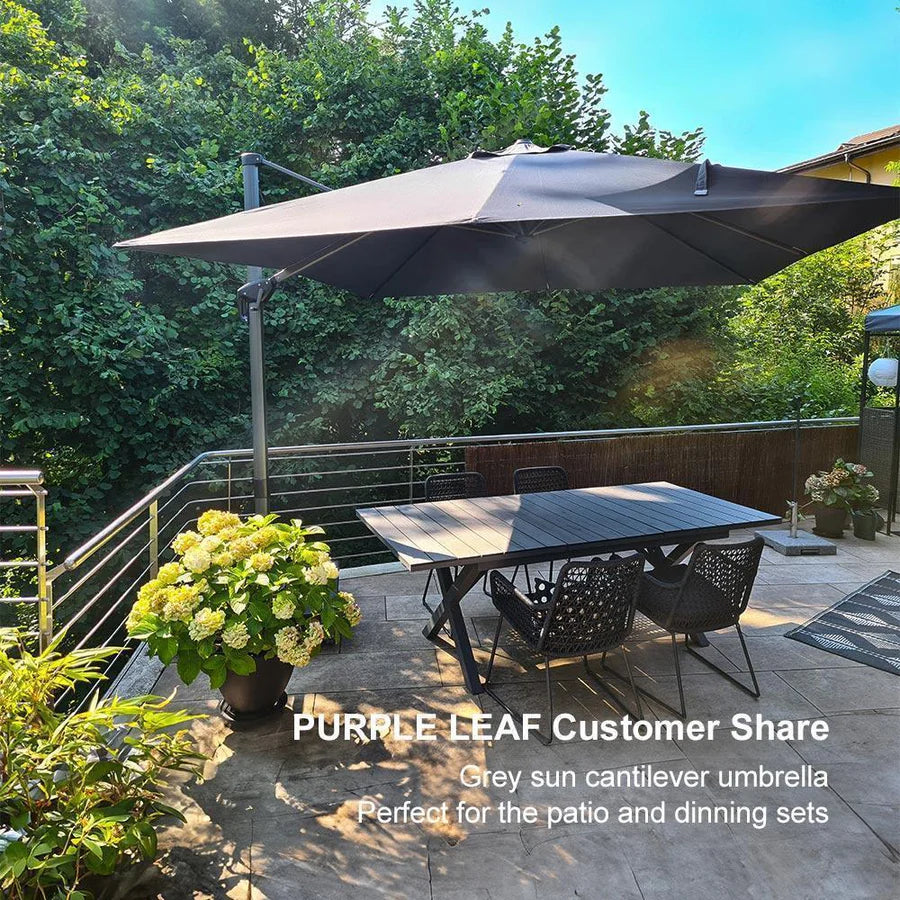 PURPLE LEAF Outdoor Umbrella Square Aluminium Cantilever Umbrella with 360° Rotation for Garden pool beach