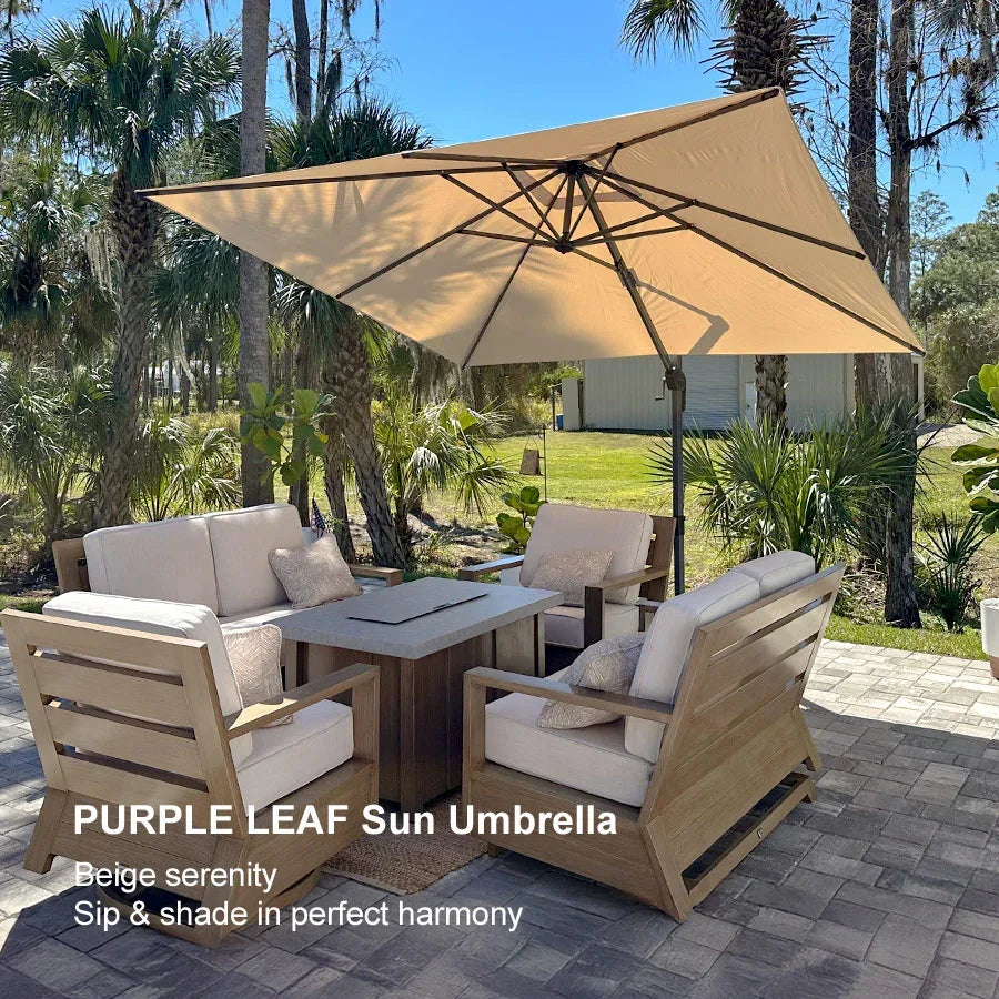 PURPLE LEAF Outdoor Umbrella Square Aluminium Cantilever Umbrella with 360° Rotation for Garden pool beach