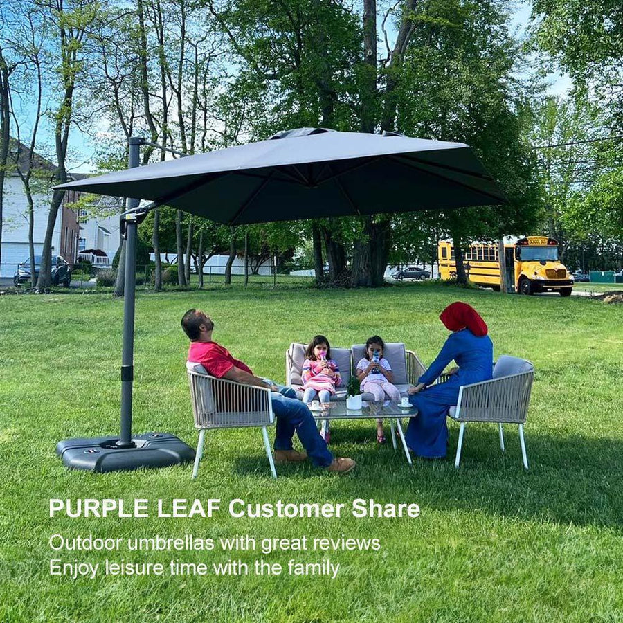 PURPLE LEAF Outdoor Umbrella Square Aluminium Cantilever Umbrella with 360° Rotation for Garden pool beach