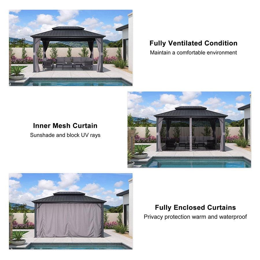 PURPLE LEAF Luxury Patio Gazebo for Backyard Upgraded Heavy Duty Galvanized Steel Roof Enhanced Stability and Premium Curtains