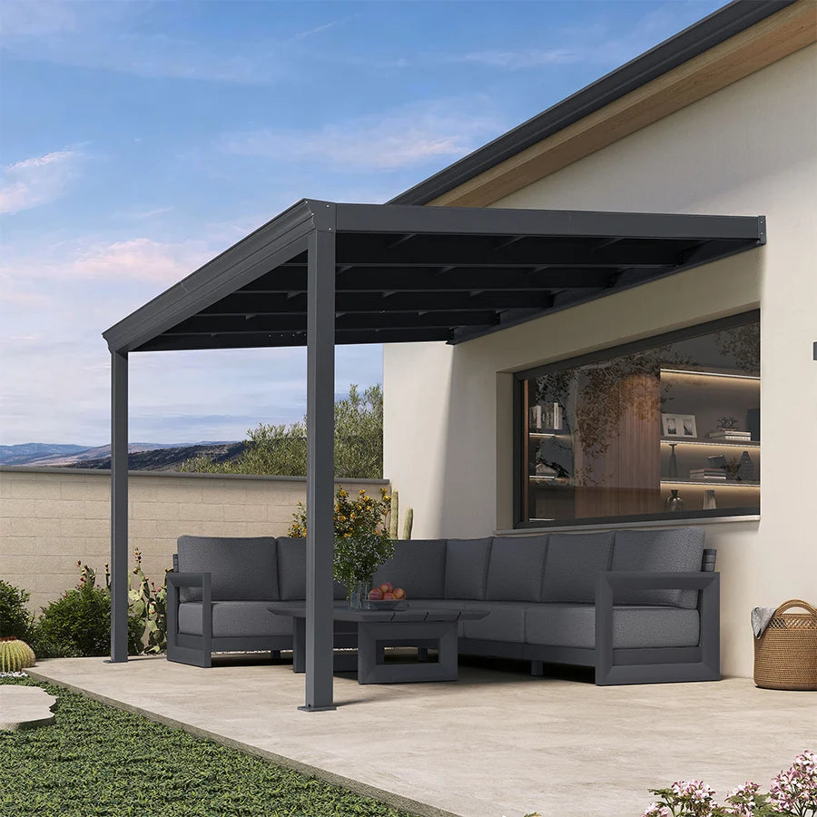 PURPLE LEAF Wall Mounted Gazebo with Grey Polycarbonate Roof Aluminum Frame Patio Cover for Porch
