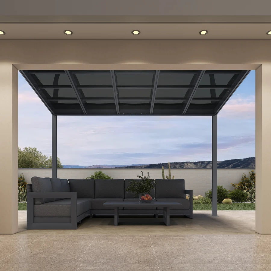 PURPLE LEAF Wall Mounted Gazebo with Grey Polycarbonate Roof Aluminum Frame Patio Cover for Porch