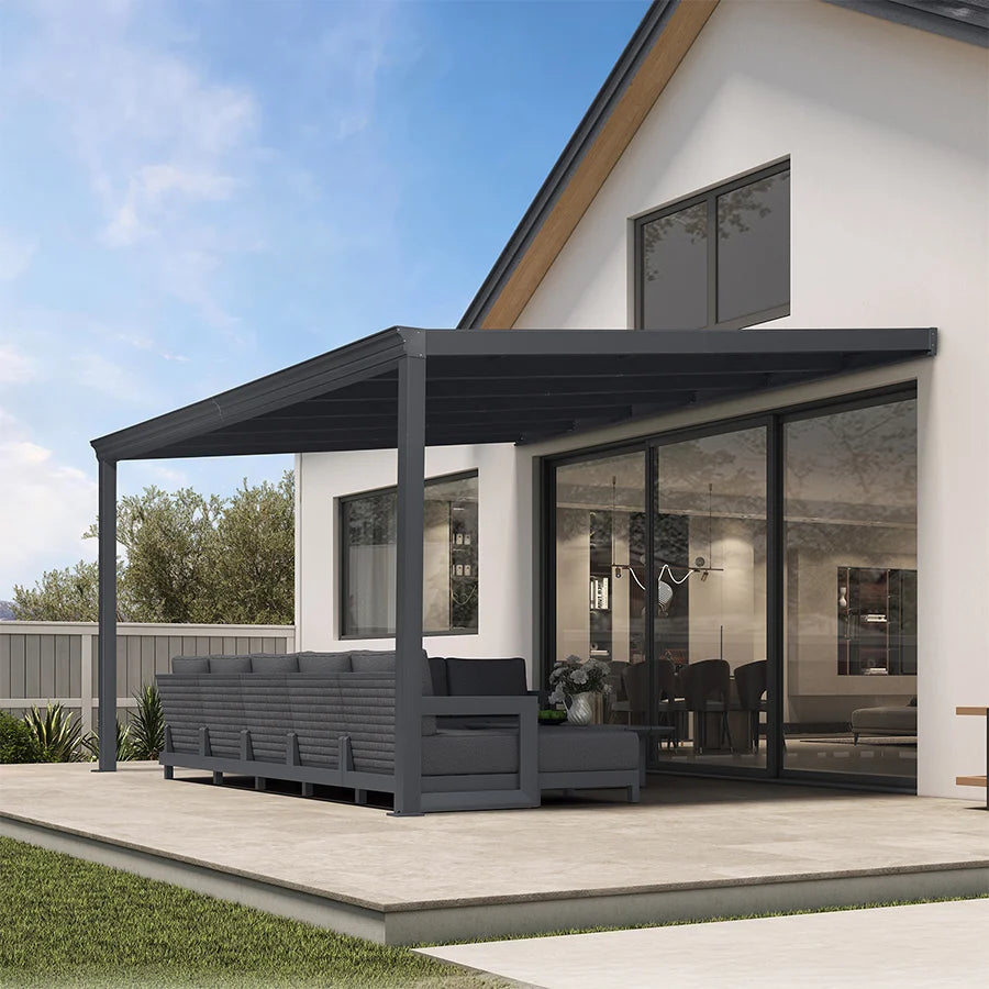 PURPLE LEAF Wall Mounted Gazebo with Grey Polycarbonate Roof Aluminum Frame Patio Cover for Porch
