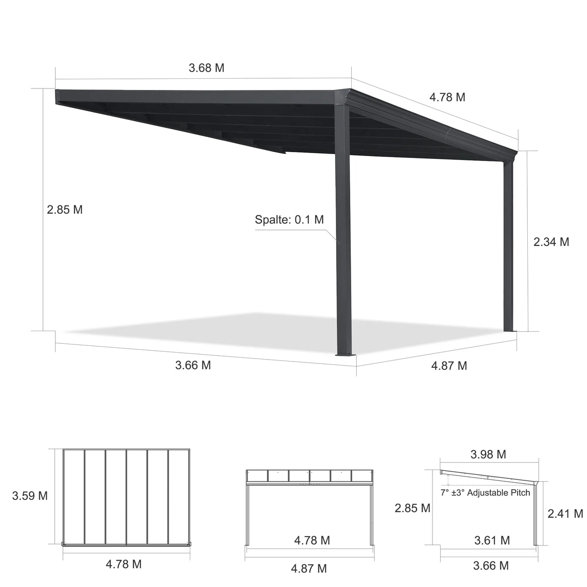 PURPLE LEAF Wall Mounted Gazebo with Grey Polycarbonate Roof Aluminum Frame Patio Cover for Porch