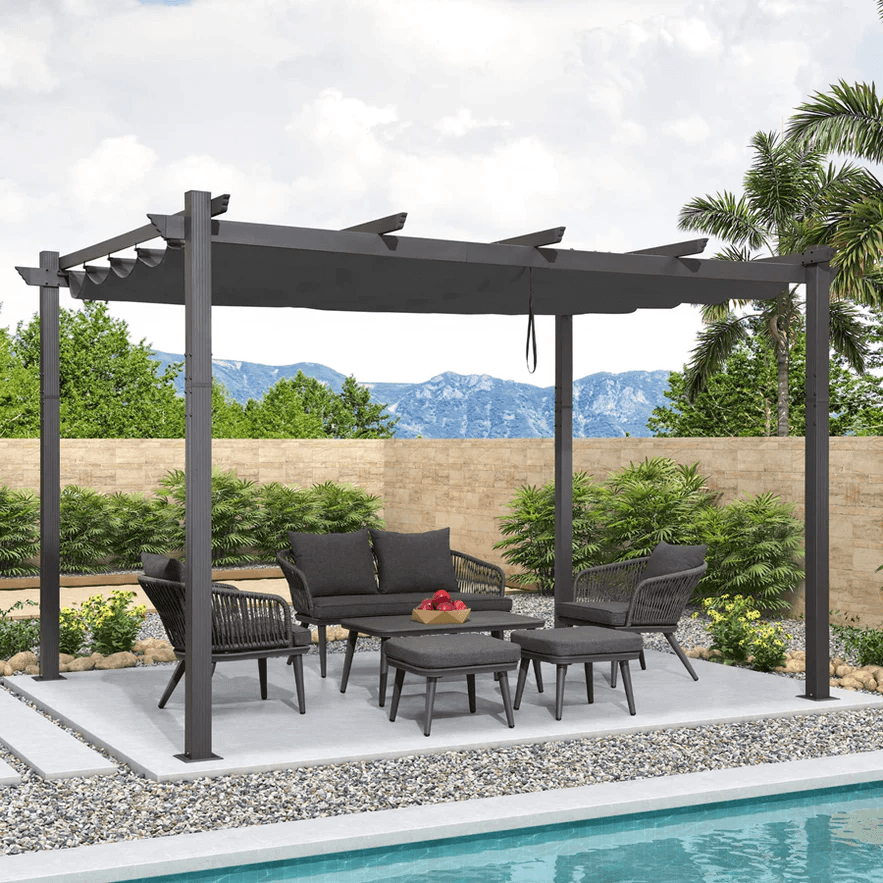 PURPLE LEAF 10 x 13 ft Outdoor Retractable Pergola with Sun Shade Canopy Patio Aluminum Pergola for Garden