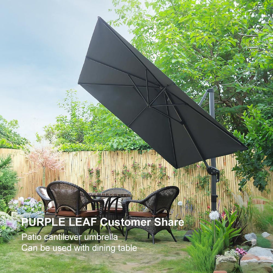 PURPLE LEAF Outdoor Umbrella Square Aluminum Cantilever Umbrella with 360° Rotation for Garden pool beach